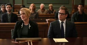 Murder defendant Rachel Thomas sits alongside Dr. Jason Bull in an episode of "Bull"